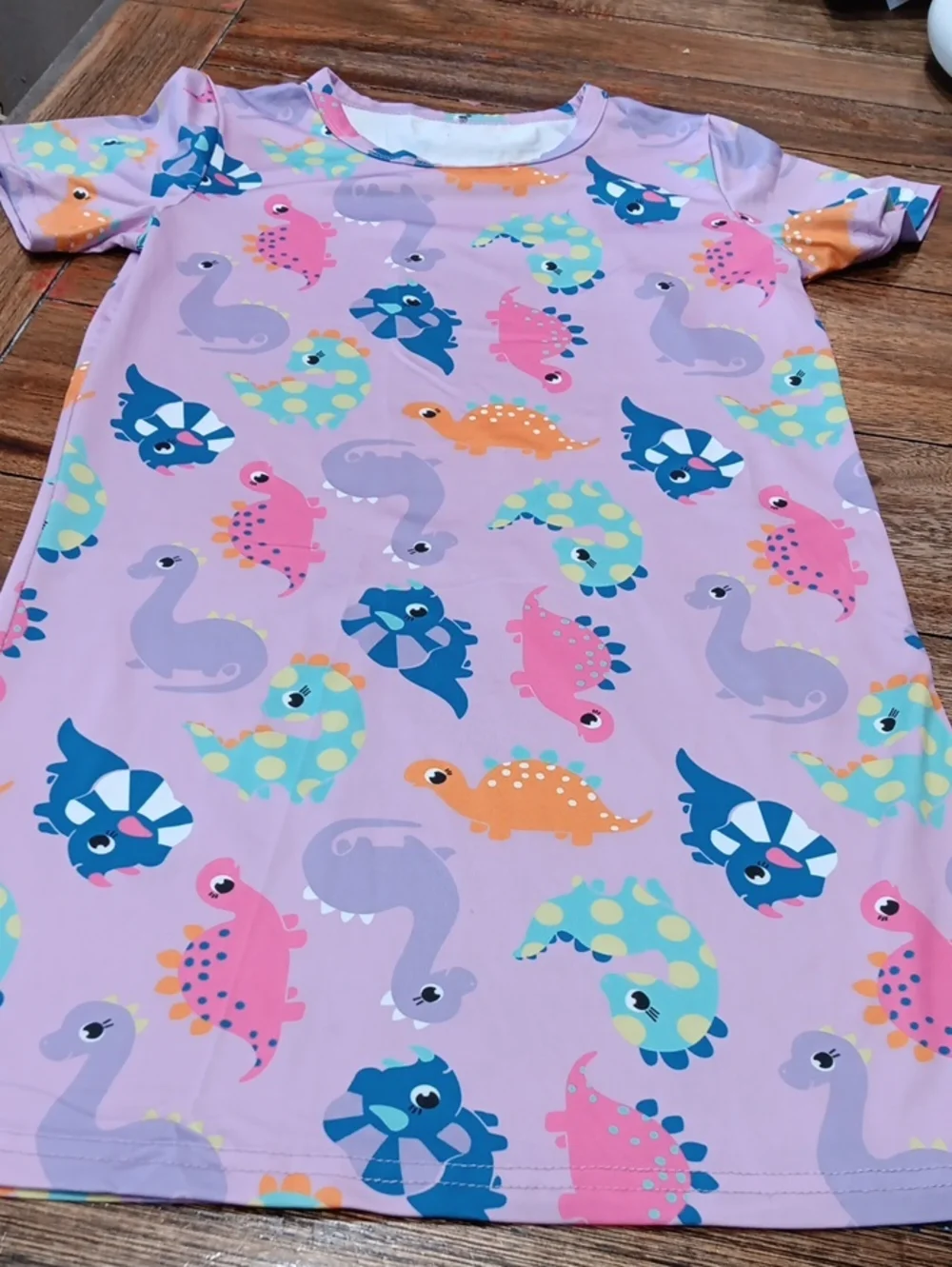 Girls' Pink Dinosaur Print Short Sleeve  Dress